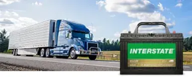 image of commercial truck with starting battery